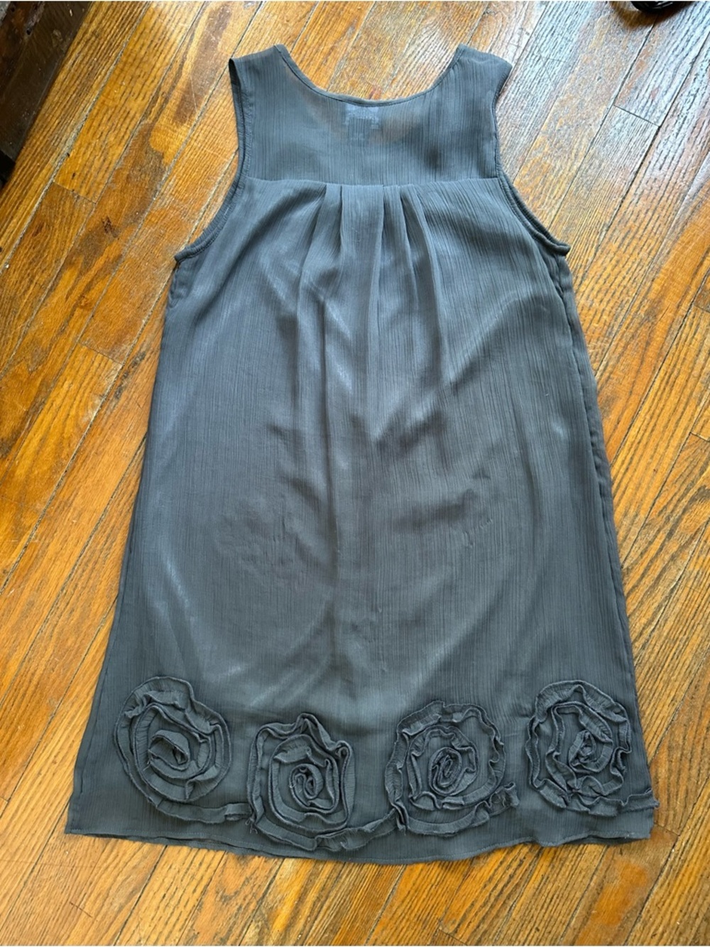 Sleeveless Grey Dress with Rosette Hem